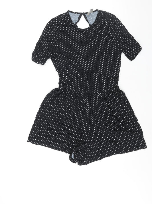 ASOS Womens Black Polka Dot Viscose Playsuit One-Piece Size 8 Button - Open Back