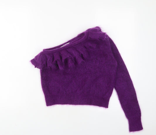 Zara Womens Purple Square Neck Mohair Pullover Jumper Size S