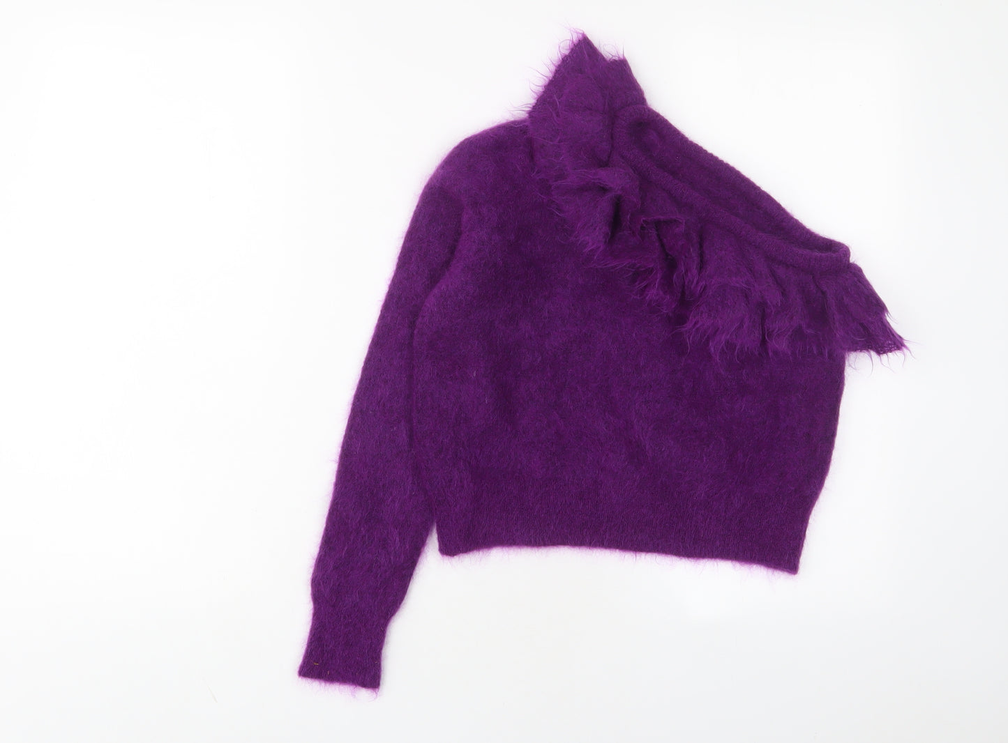 Zara Womens Purple Square Neck Mohair Pullover Jumper Size S