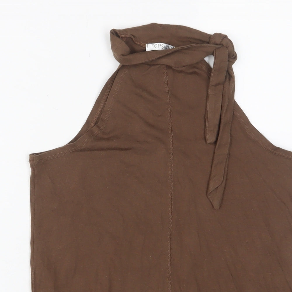 Topshop Womens Brown Cotton Basic Tank Size 6 Round Neck - Buttons