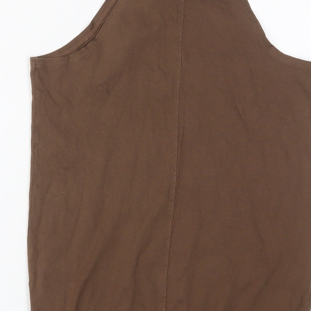 Topshop Womens Brown Cotton Basic Tank Size 6 Round Neck - Buttons