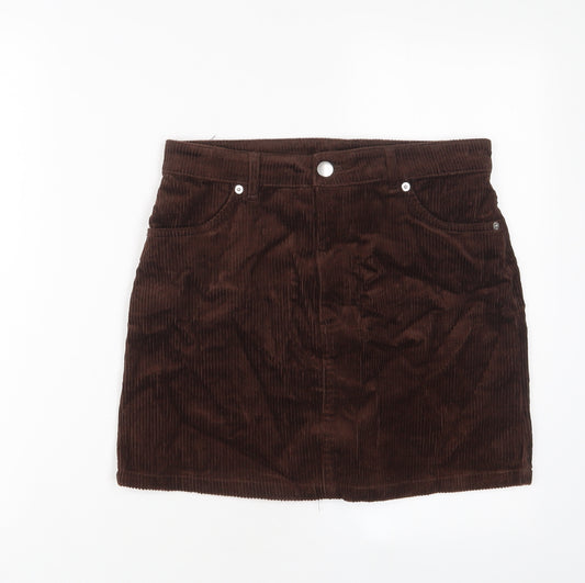 Monki Womens Brown Cotton A-Line Skirt Size 10 Zip