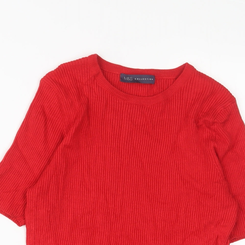 Marks and Spencer Womens Red Crew Neck Viscose Pullover Jumper Size 12