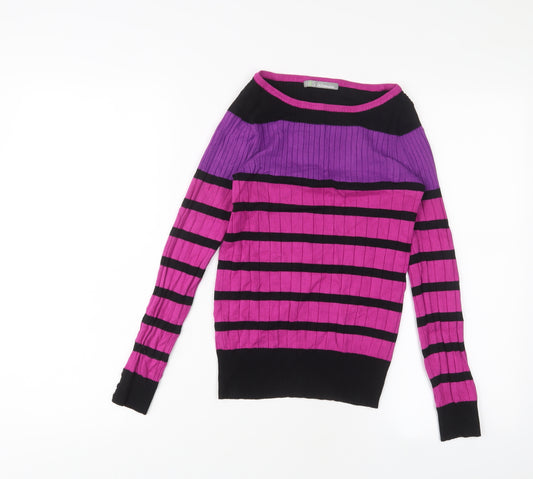 Marks and Spencer Womens Pink Crew Neck Striped Viscose Pullover Jumper Size 8 - Stretch