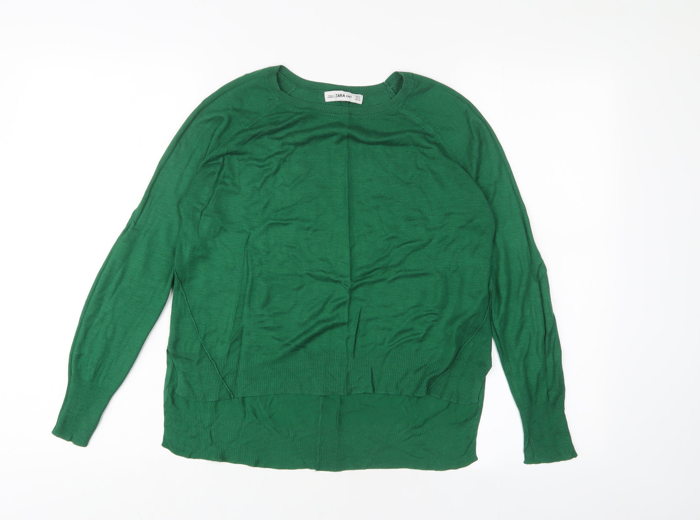 Zara Womens Green Collared Viscose Pullover Jumper Size S