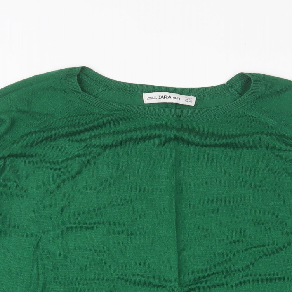 Zara Womens Green Collared Viscose Pullover Jumper Size S