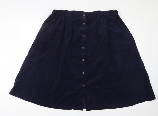 Damart Womens Blue Cotton A-Line Skirt Size 24 Button