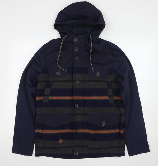 Bellfield Mens Blue Striped Parka Jacket Size M Zip