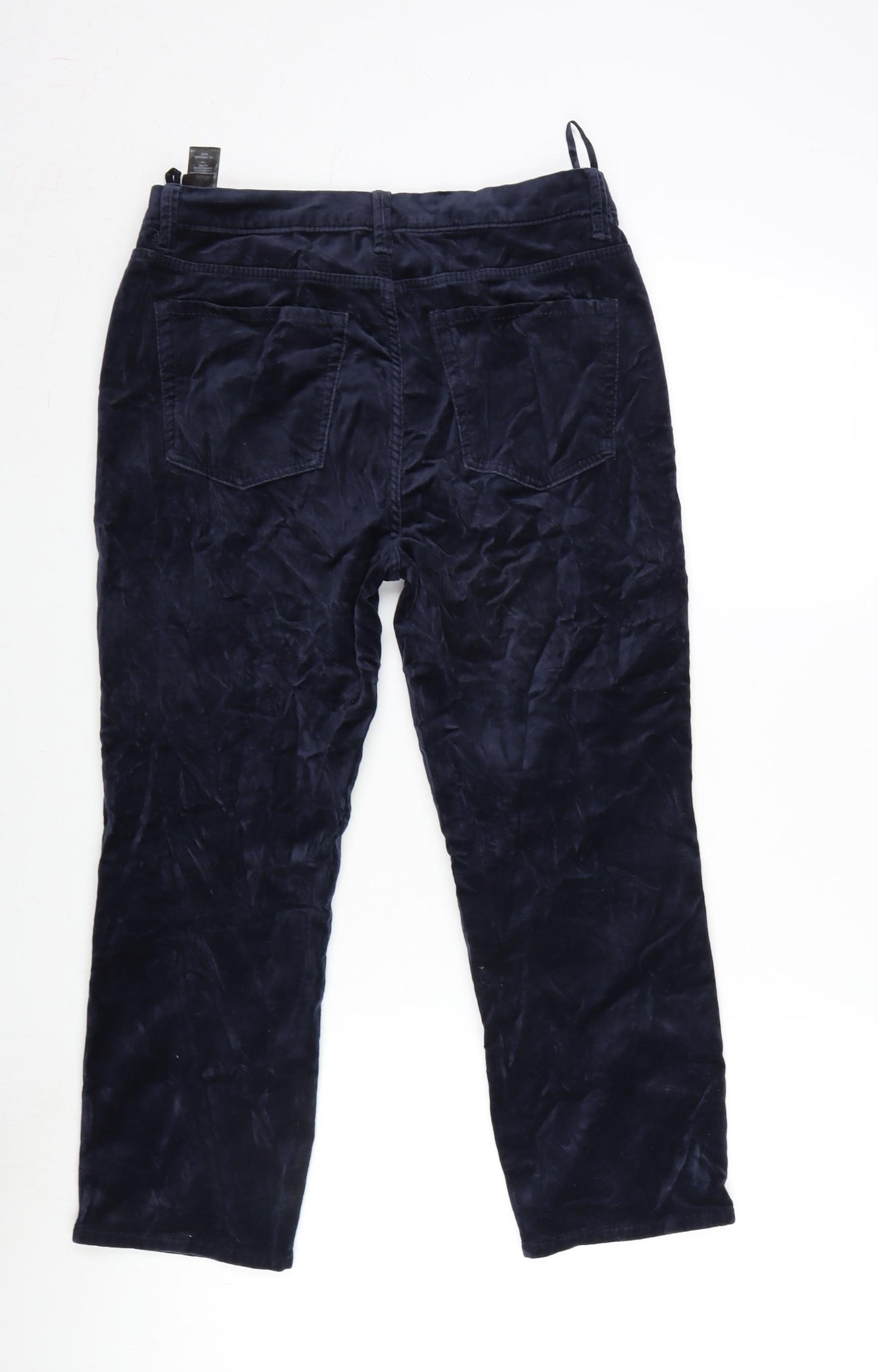 Marks and Spencer Womens Blue Cotton Blend Trousers Size 10 L22.5 in Regular Zip