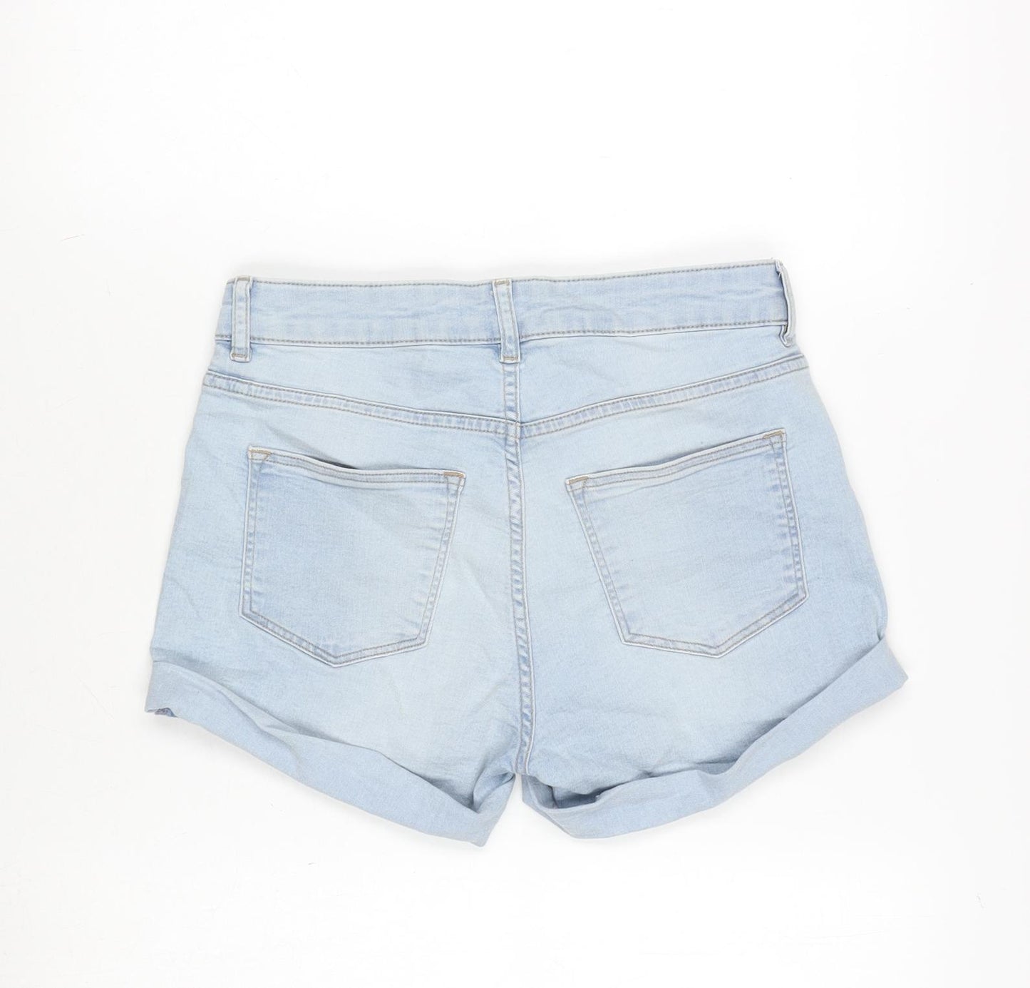 H&M Womens Blue Cotton Basic Shorts Size 8 Regular Zip - Raw Hem