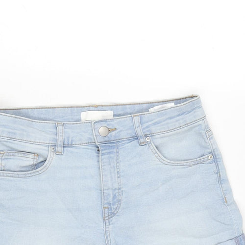 H&M Womens Blue Cotton Basic Shorts Size 8 Regular Zip - Raw Hem