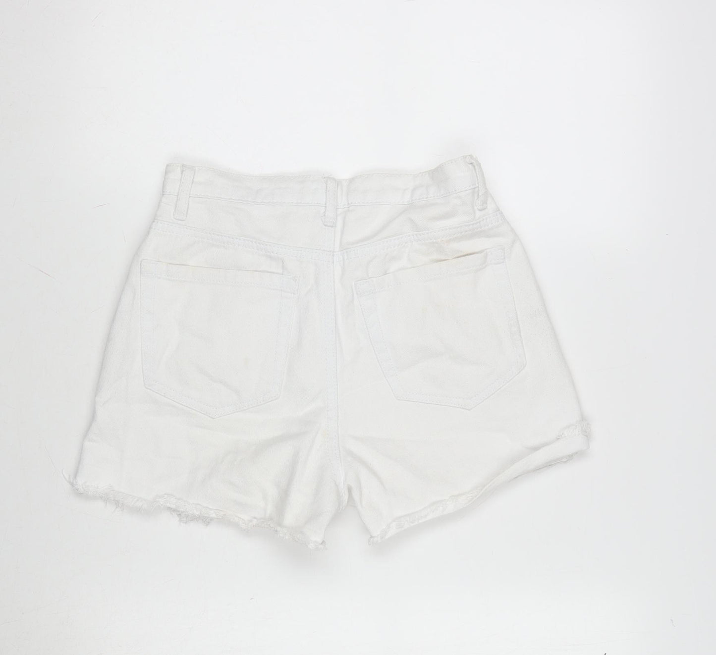 PRETTYLITTLETHING Womens White Cotton Cut-Off Shorts Size 8 Regular Zip