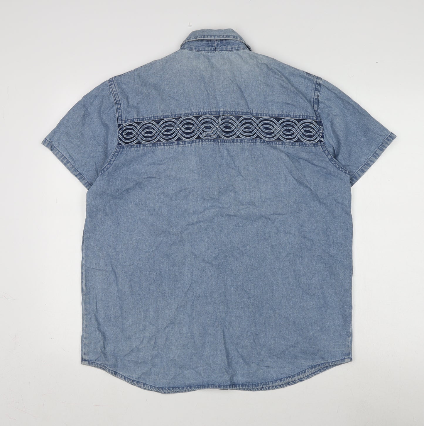 RE&X Womens Blue Cotton Basic Blouse Size L Collared - Detail Front & Back.