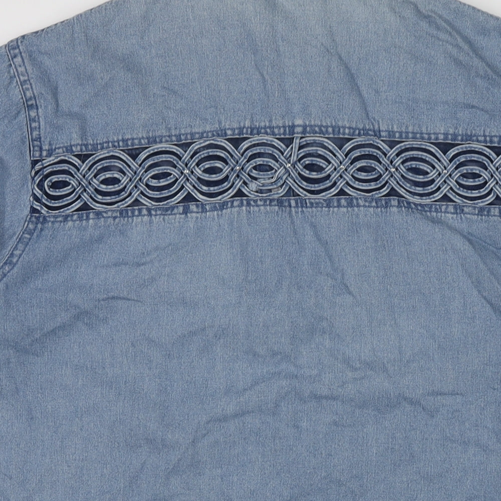 RE&X Womens Blue Cotton Basic Blouse Size L Collared - Detail Front & Back.