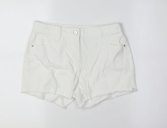 NEXT Girls White 100% Cotton Bermuda Shorts Size 14 Years L3 in Regular Zip - Raw Hem