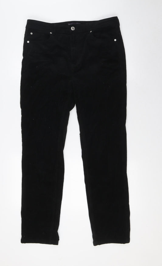 Marks and Spencer Womens Black Cotton Trousers Size 14 L29 in Regular Button