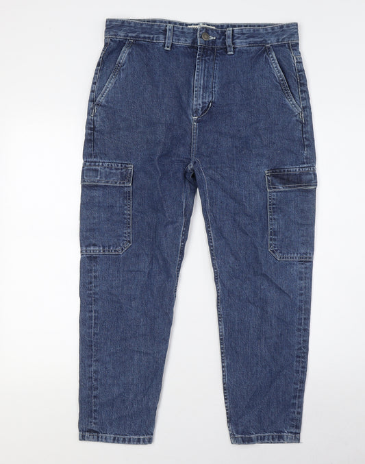 Pull&Bear Womens Blue Cotton Mom Jeans Size 10 L25 in Relaxed Button - Pockets