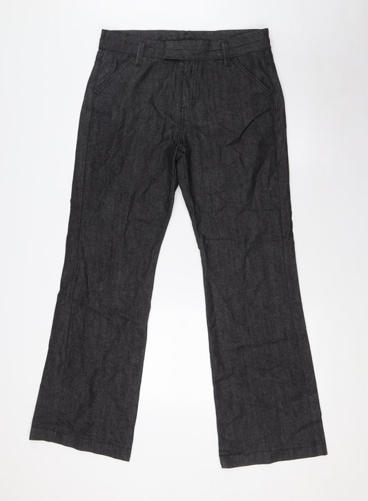 Per Una Womens Black Cotton Trousers Size 14 L32 in Regular Button