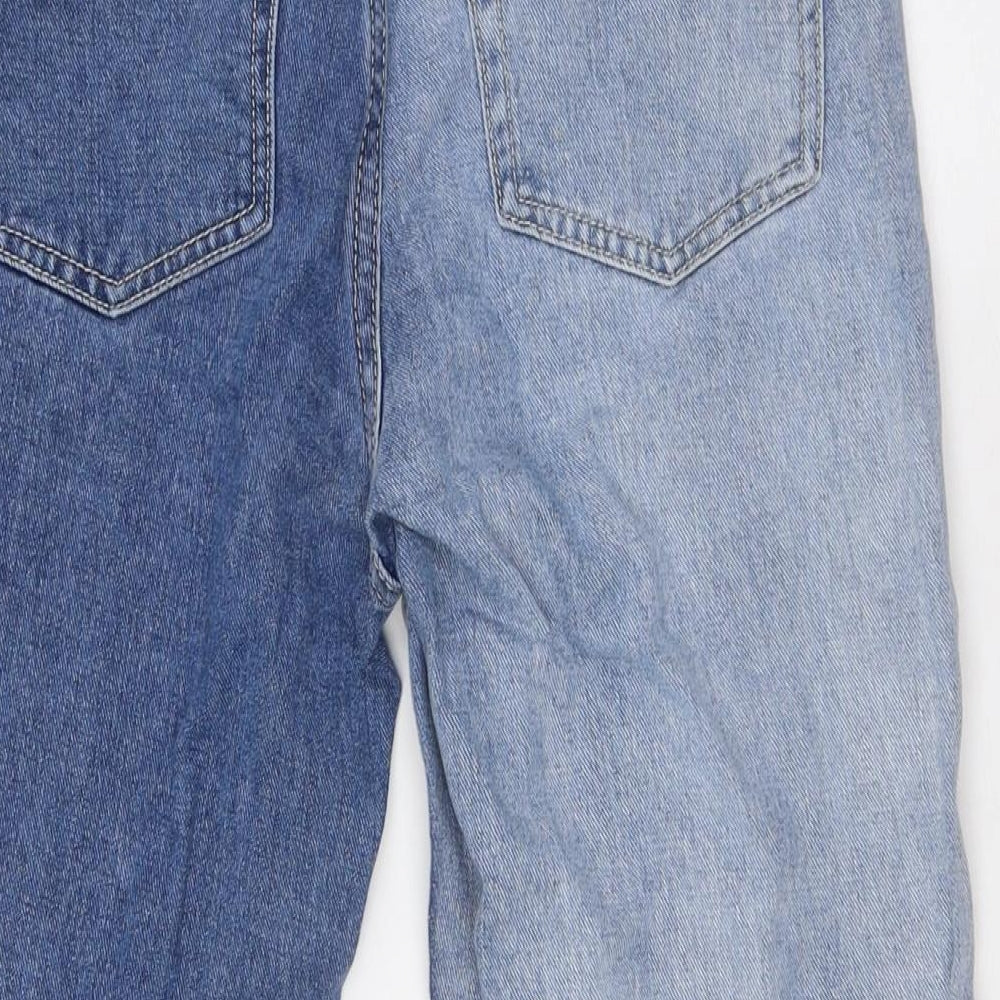 Nasty Gal Womens Blue Herringbone Cotton Mom Jeans Size 10 L27 in Regular Button - Two Tone