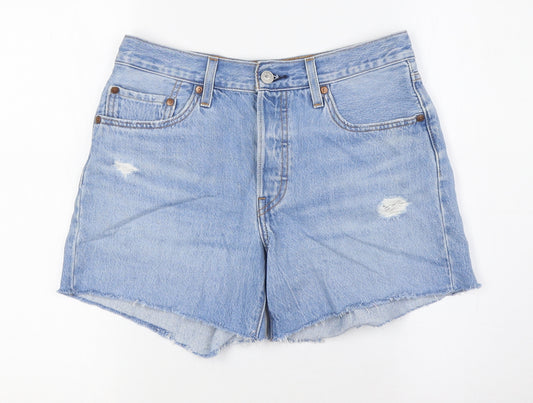 Levi's Womens Blue 100% Cotton Basic Shorts Size 27 in Regular Button - Raw Hem