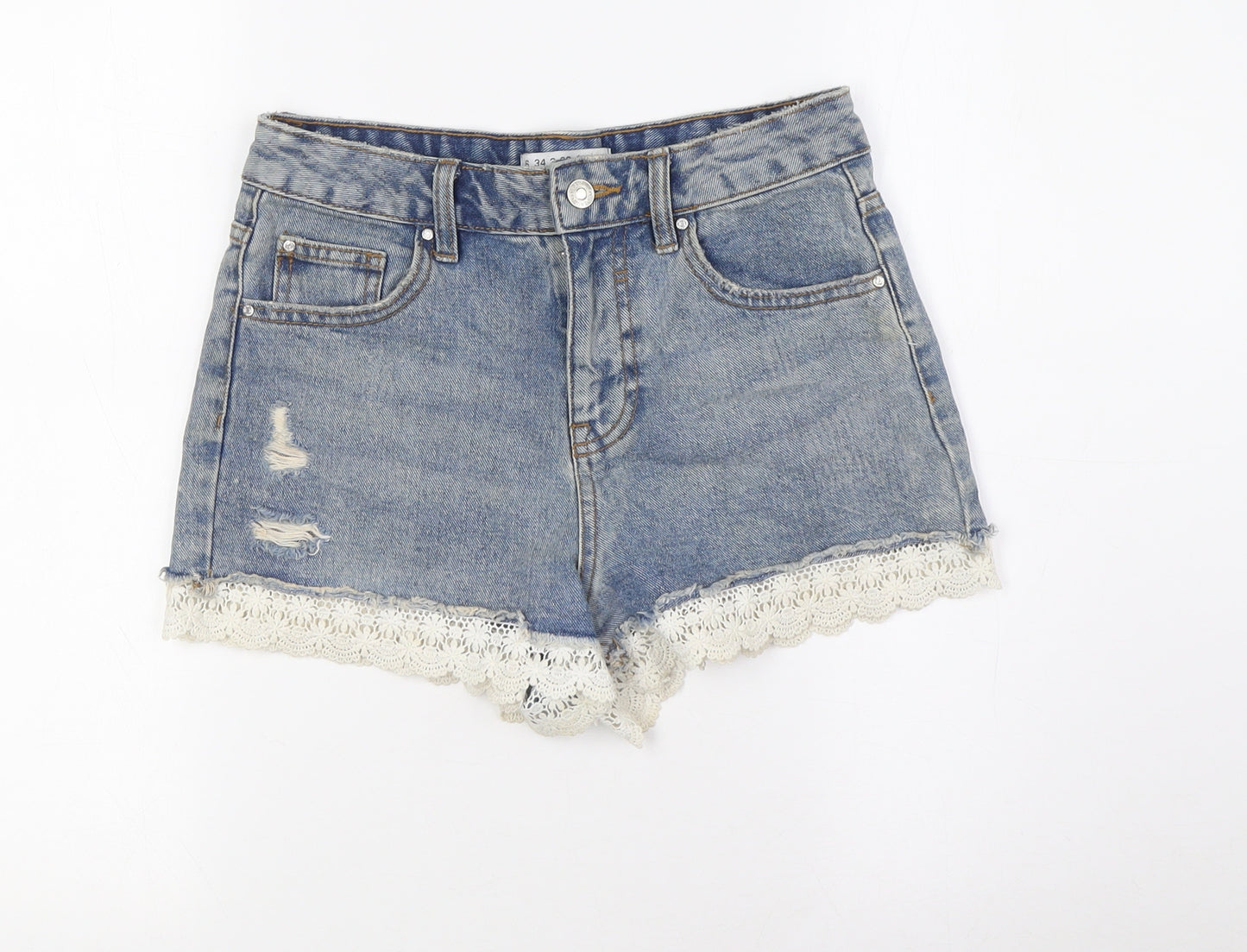 Denim Co Womens Blue Cotton Basic Shorts Size 6 Regular Button - Lace Trim