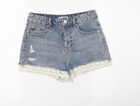 Denim Co Womens Blue Cotton Basic Shorts Size 6 Regular Button - Lace Trim