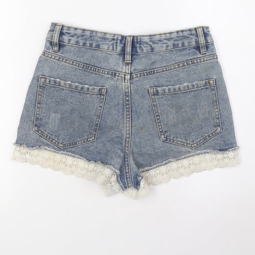 Denim Co Womens Blue Cotton Basic Shorts Size 6 Regular Button - Lace Trim