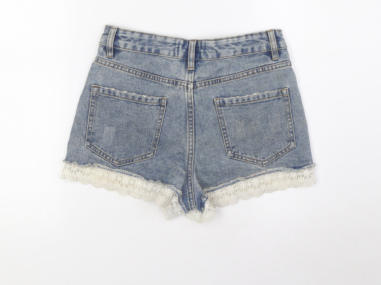 Denim Co Womens Blue Cotton Basic Shorts Size 6 Regular Button - Lace Trim