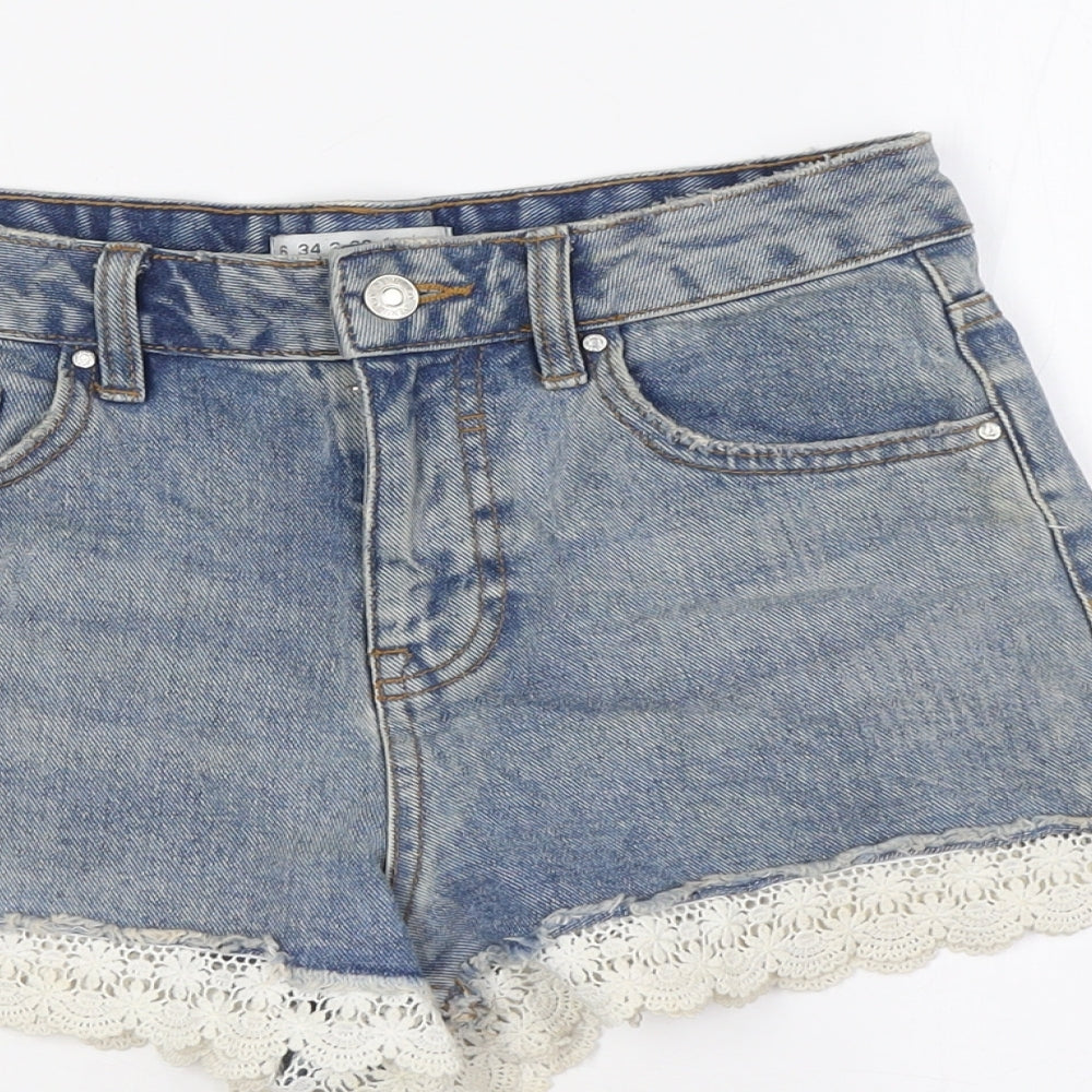 Denim Co Womens Blue Cotton Basic Shorts Size 6 Regular Button - Lace Trim