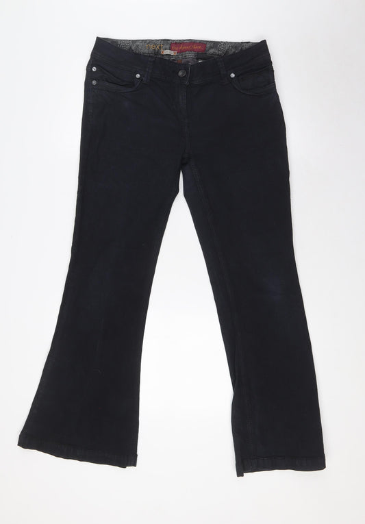 NEXT Womens Black Striped Cotton Trousers Size 12 L29 in Regular Button