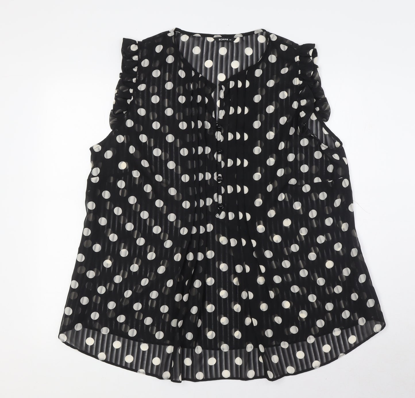 Roman Womens Black Polka Dot Polyester Basic Button-Up Size 20 Sweetheart - Sheer