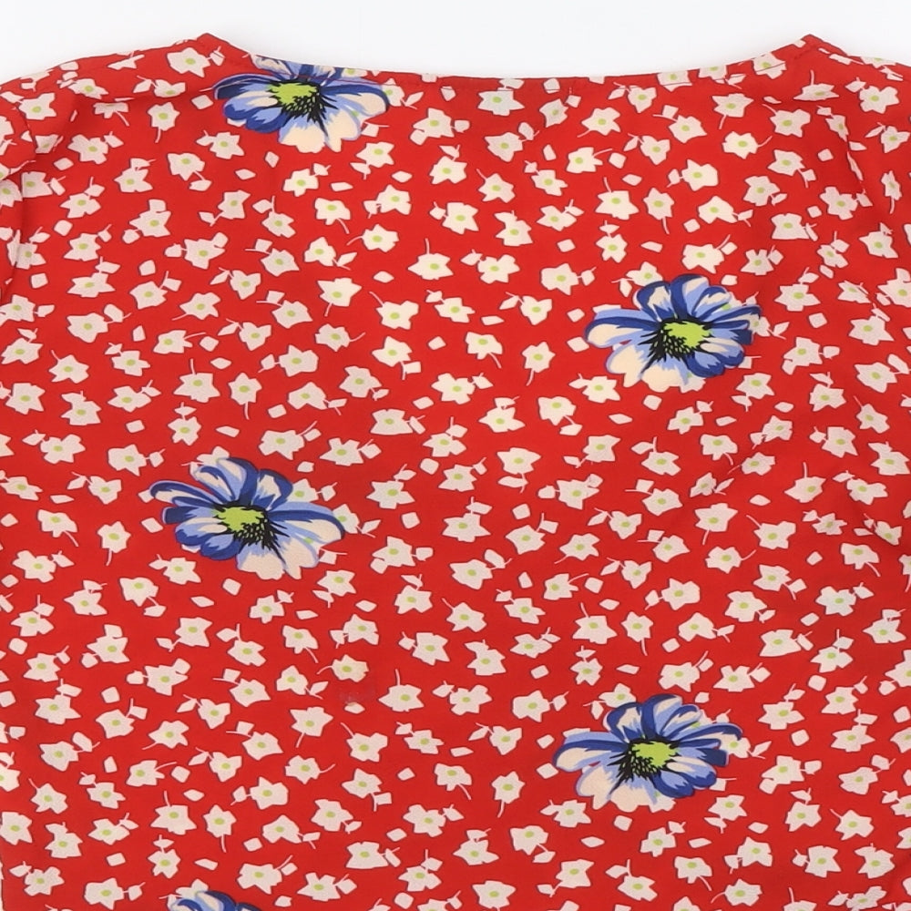 Topshop Womens Red Floral Polyester Basic Blouse Size 6 V-Neck