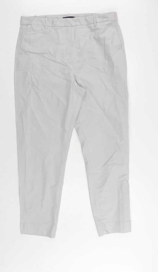 Marks and Spencer Womens Grey Cotton Chino Trousers Size 18 L29 in Regular Zip