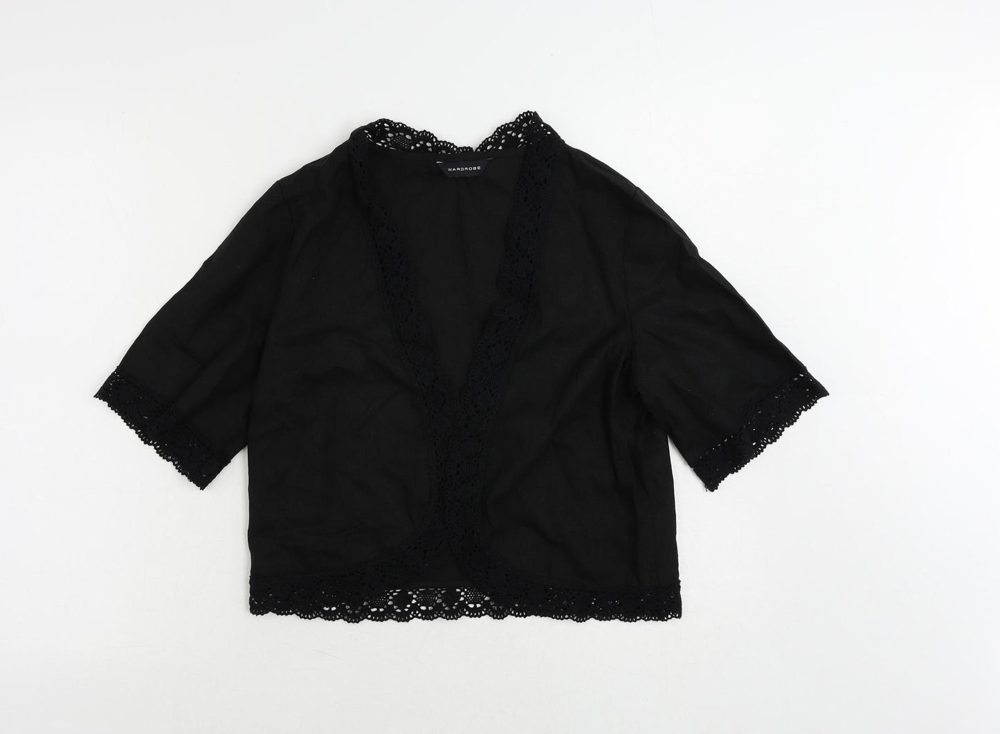 Wardrobe Womens Black Linen Kimono Blouse Size 12 V-Neck - Open