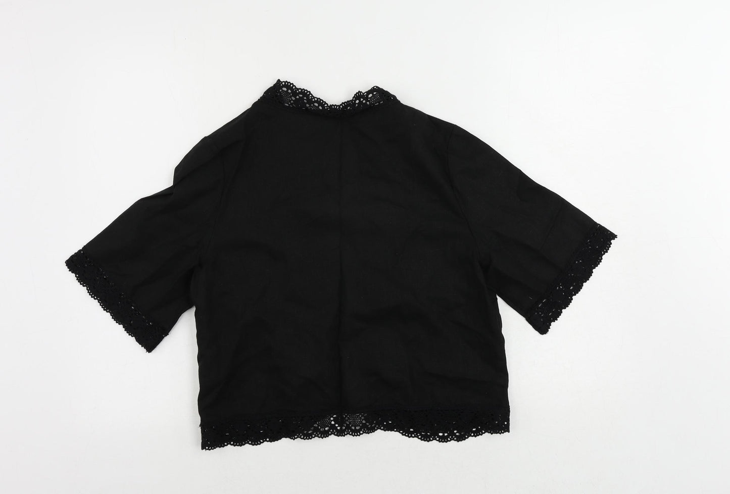 Wardrobe Womens Black Linen Kimono Blouse Size 12 V-Neck - Open