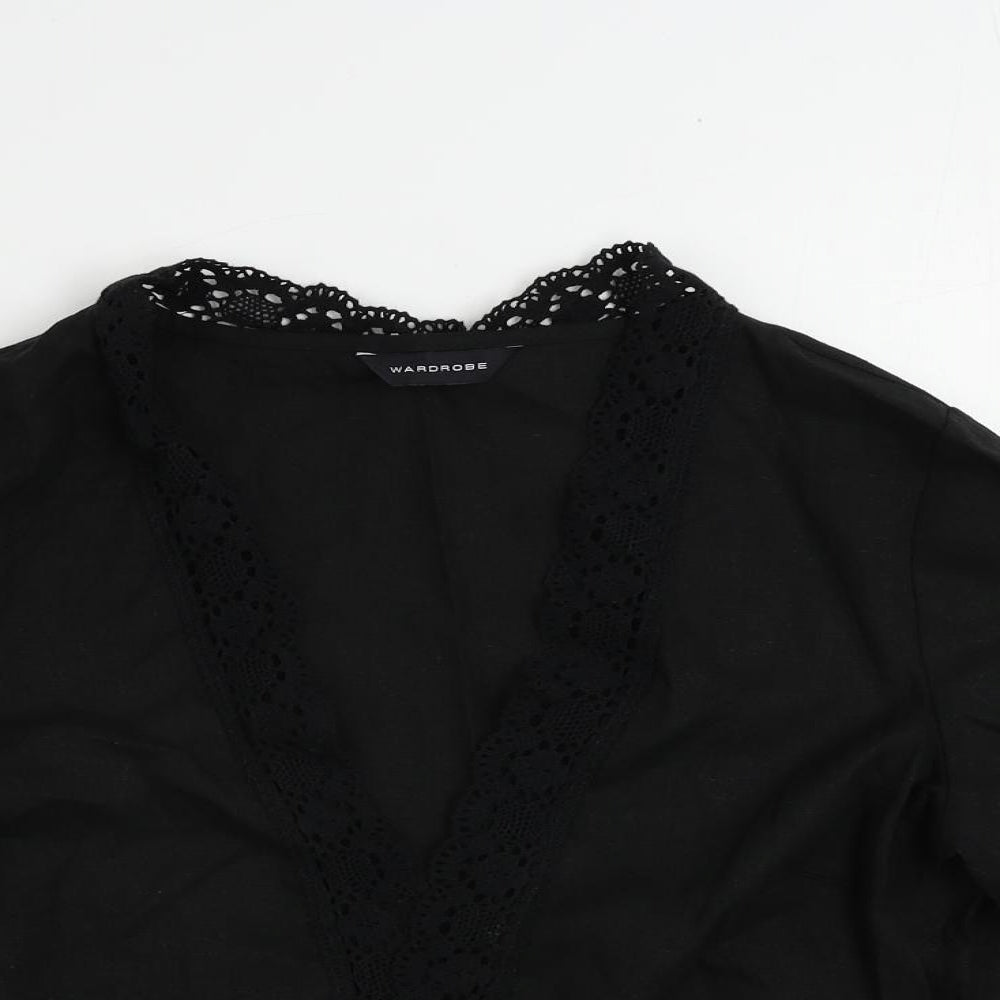 Wardrobe Womens Black Linen Kimono Blouse Size 12 V-Neck - Open