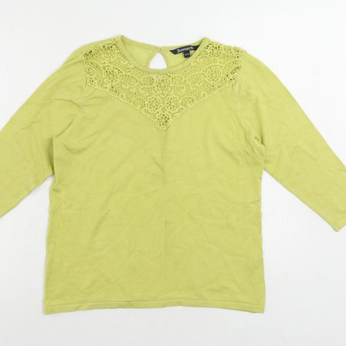 Bonmarché Womens Green Round Neck Viscose Pullover Jumper Size 12 - Crochet Detail