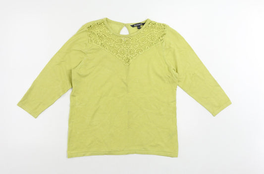 Bonmarché Womens Green Round Neck Viscose Pullover Jumper Size 12 - Crochet Detail