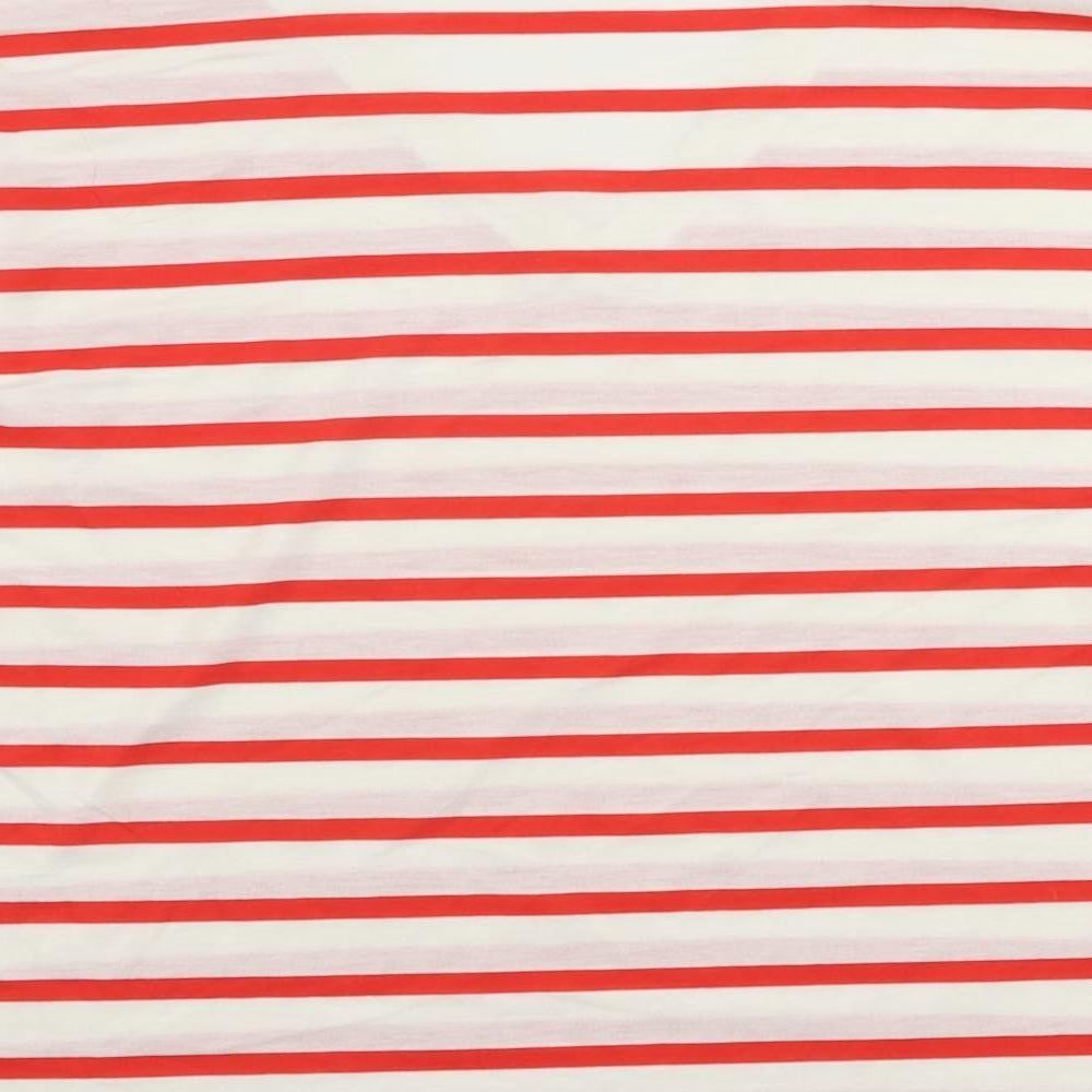 Marks and Spencer Womens Red Striped Polyester Basic T-Shirt Size 12 V-Neck