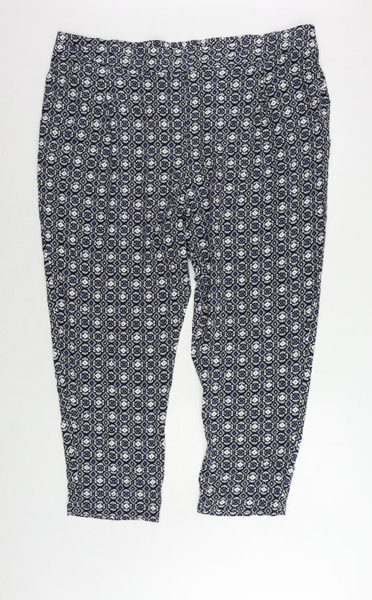 Marks and Spencer Womens Blue Geometric Viscose Trousers Size 24 L28 in Regular - Pockets