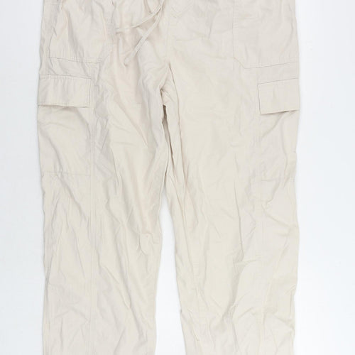 Marks and Spencer Womens Beige Cotton Cargo Trousers Size 18 L29 in Regular Drawstring - Elastic Waist