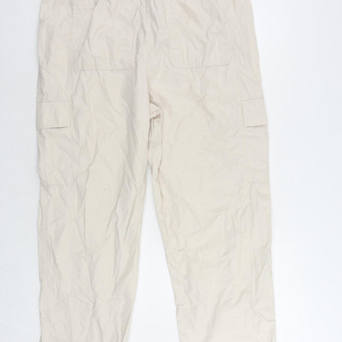 Marks and Spencer Womens Beige Cotton Cargo Trousers Size 18 L29 in Regular Drawstring - Elastic Waist