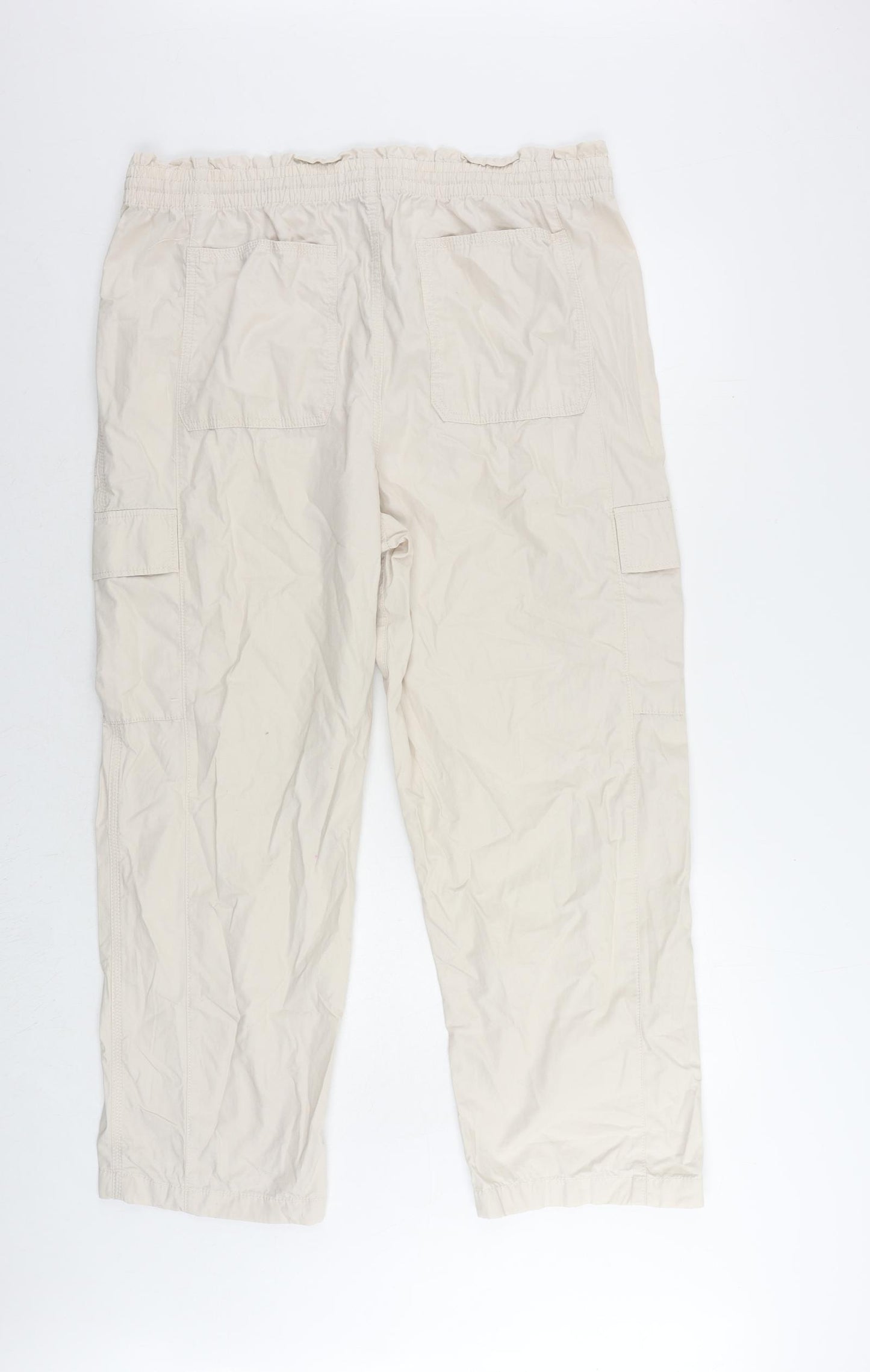 Marks and Spencer Womens Beige Cotton Cargo Trousers Size 18 L29 in Regular Drawstring - Elastic Waist