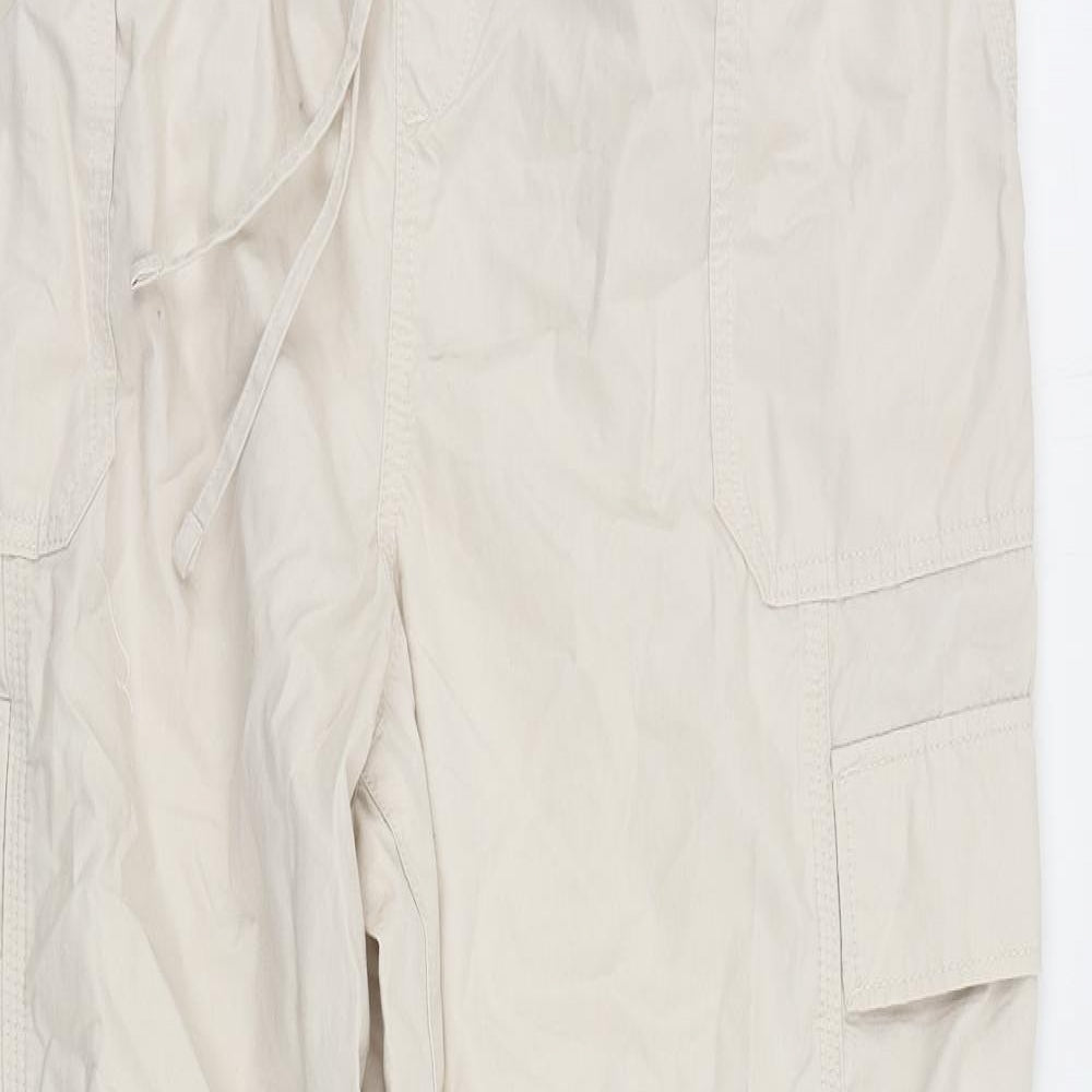 Marks and Spencer Womens Beige Cotton Cargo Trousers Size 18 L29 in Regular Drawstring - Elastic Waist