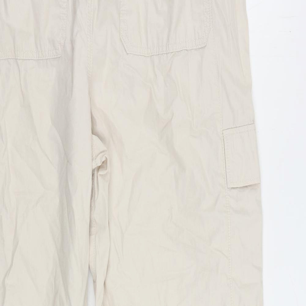 Marks and Spencer Womens Beige Cotton Cargo Trousers Size 18 L29 in Regular Drawstring - Elastic Waist