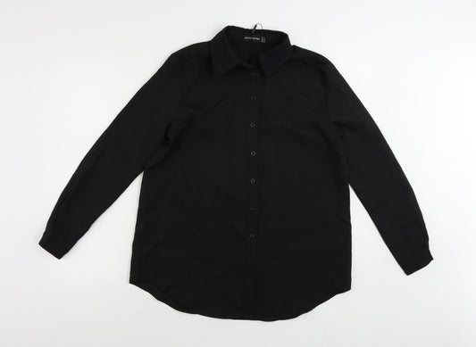 PRETTYLITTLETHING Womens Black Polyester Basic Button-Up Size 6 Collared