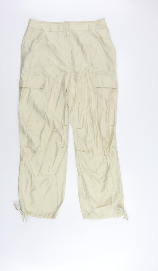 Marks and Spencer Womens Beige Modal Cargo Trousers Size 12 L30 in Regular Zip