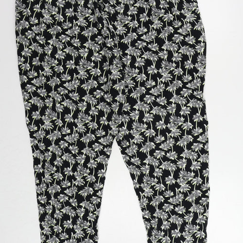 Marks and Spencer Womens Black Geometric Viscose Trousers Size 24 L29 in Regular - Elastic Waist