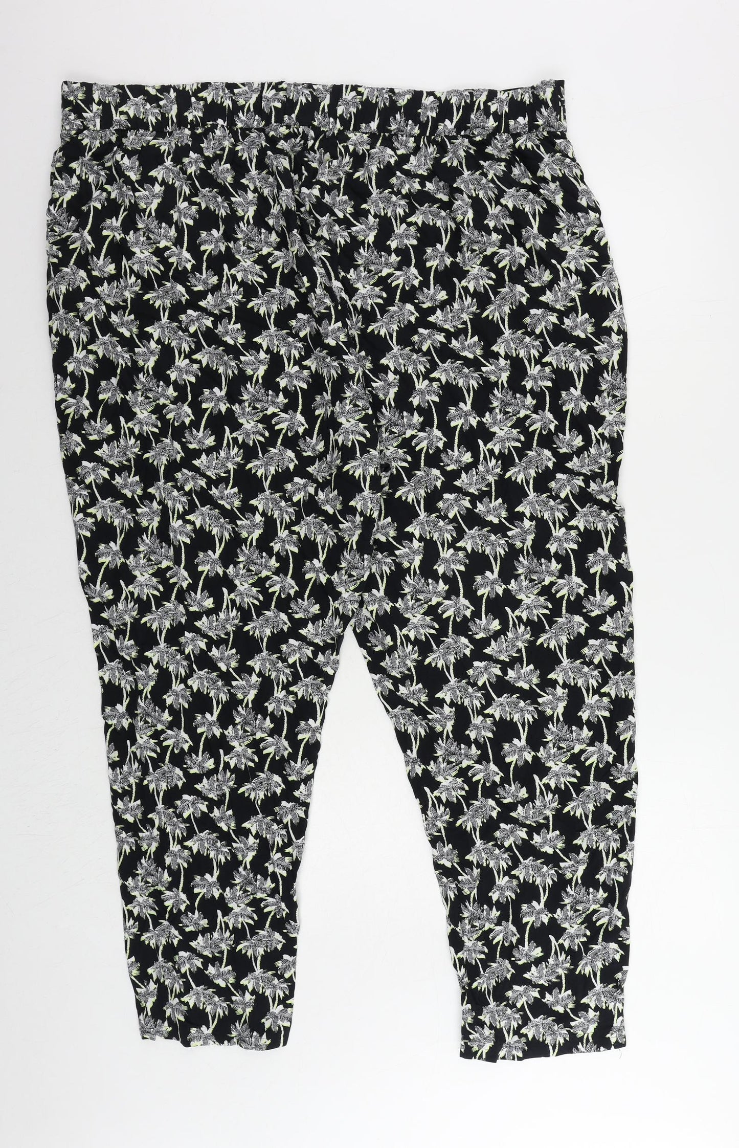 Marks and Spencer Womens Black Geometric Viscose Trousers Size 24 L29 in Regular - Elastic Waist