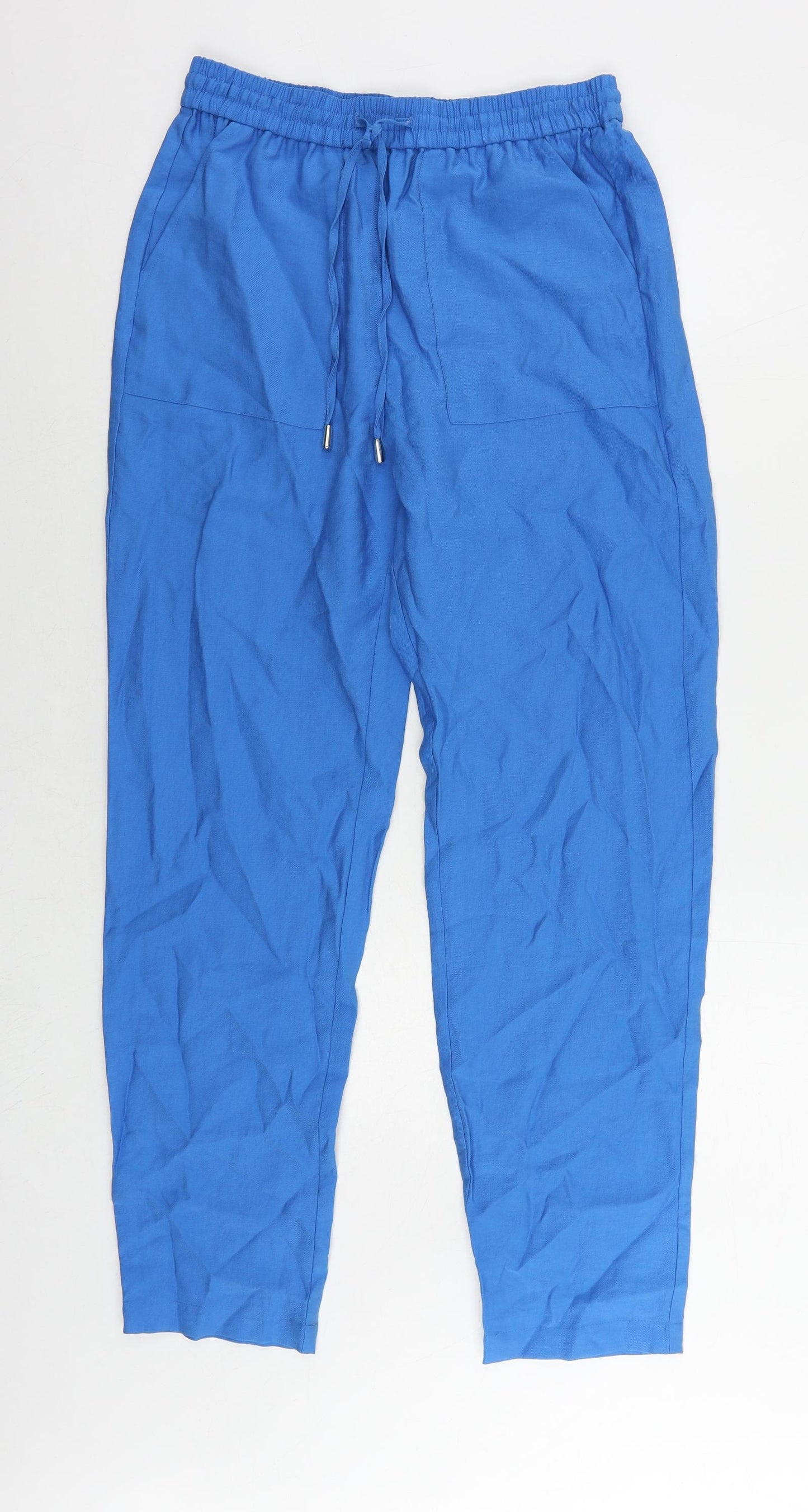 Marks and Spencer Womens Blue Lyocell Trousers Size 10 L29 in Regular Drawstring - Elastic Waist